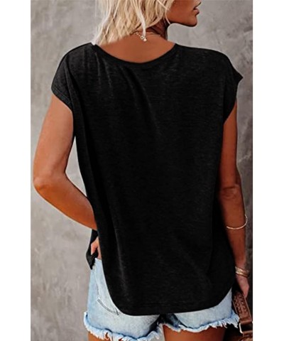 Women's Cap Sleeve Tank Tops V Neck Solid Print Casual Short Sleeve Loose Basic Shirt Coconut Tree $11.07 Tops