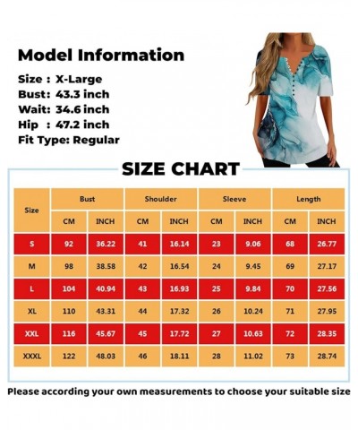 Women Shirts Casual Henley Button Down Blouses Short Sleeve Marble Print Tunic Tops V Neck Summer Aesthetic Clothes Ar587-roy...