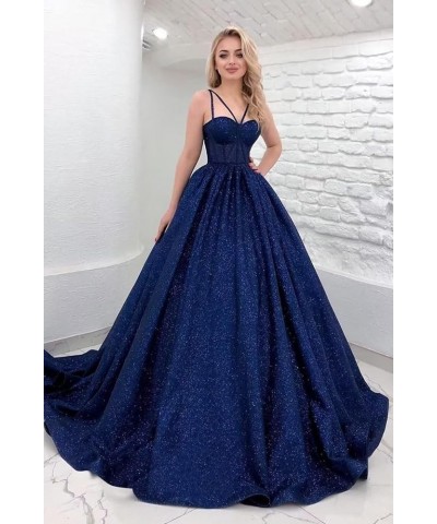 Sweetheart Satin Prom Dresses Sparkly Spaghetti Straps A Line Formal Dresses for Women Silver $46.74 Dresses