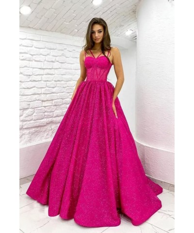 Sweetheart Satin Prom Dresses Sparkly Spaghetti Straps A Line Formal Dresses for Women Silver $46.74 Dresses