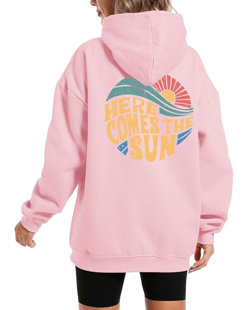 Oversized Hoodies for Women Sunset Letter Slogan Graphic Beachy Sweatshirt Aesthetic Teen Fleece Hooded Pullover Pink $15.46 ...