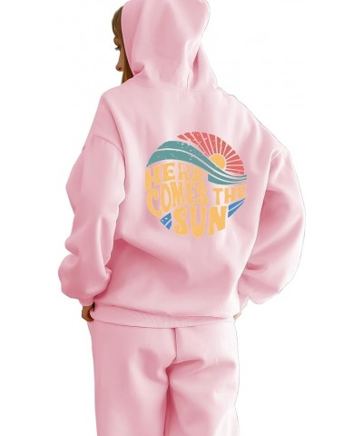 Oversized Hoodies for Women Sunset Letter Slogan Graphic Beachy Sweatshirt Aesthetic Teen Fleece Hooded Pullover Pink $15.46 ...