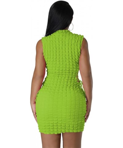 Women's Sexy Bodycon Mini Dress Crew Neck Sleeveless Hollow Out Drawstring Plaid Y2K Party Clubwear Dresses Green $14.99 Dresses