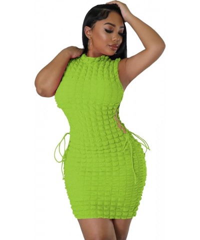 Women's Sexy Bodycon Mini Dress Crew Neck Sleeveless Hollow Out Drawstring Plaid Y2K Party Clubwear Dresses Green $14.99 Dresses