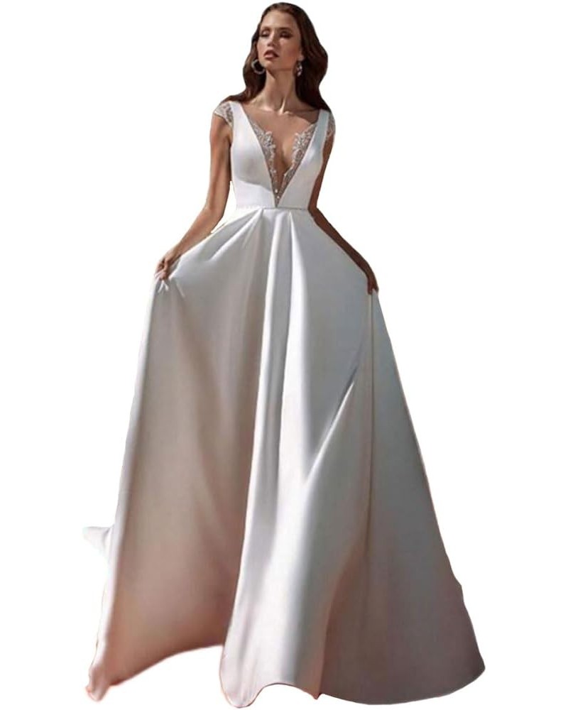 Elegant Wedding Dresses for Bride Long Puffy Bridal Gown with Train Princess Wedding Dress F-white $64.93 Dresses