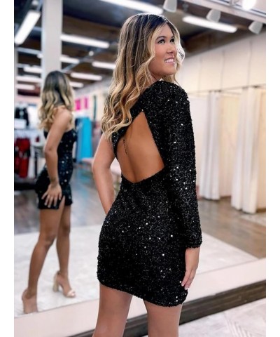 Women's One Shoulder Sequin Homecoming Dress Short Sparkly Long Sleeve Prom Party Gowns for Teens Blush Pink $23.65 Dresses