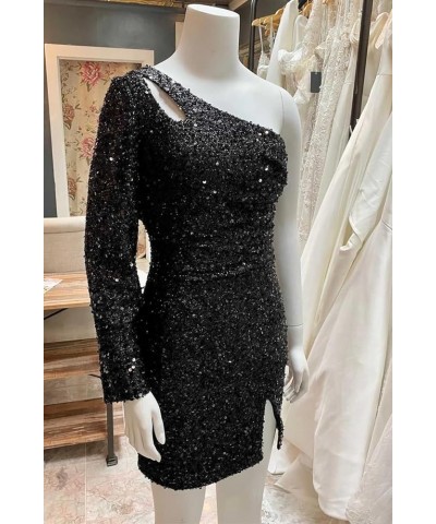 Women's One Shoulder Sequin Homecoming Dress Short Sparkly Long Sleeve Prom Party Gowns for Teens Blush Pink $23.65 Dresses