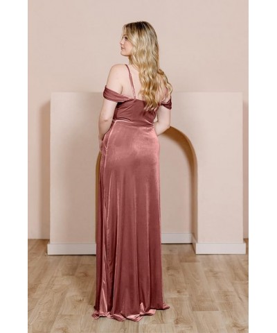 Velvet Off Shoulder Long Bridesmaid Dresses Cowl Neck Formal Gowns Evening Dress with Slit Champagne $27.50 Dresses