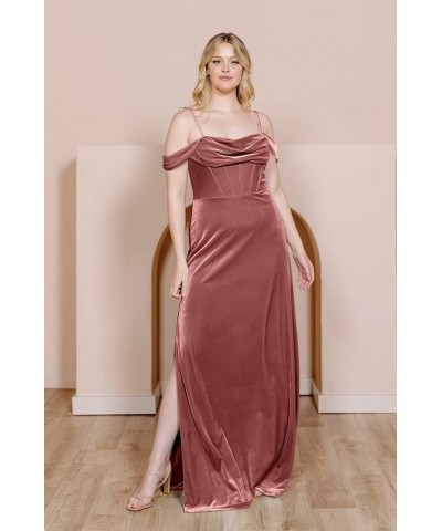 Velvet Off Shoulder Long Bridesmaid Dresses Cowl Neck Formal Gowns Evening Dress with Slit Champagne $27.50 Dresses