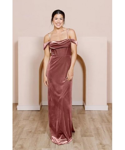 Velvet Off Shoulder Long Bridesmaid Dresses Cowl Neck Formal Gowns Evening Dress with Slit Champagne $27.50 Dresses