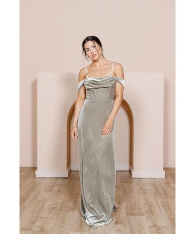 Velvet Off Shoulder Long Bridesmaid Dresses Cowl Neck Formal Gowns Evening Dress with Slit Champagne $27.50 Dresses