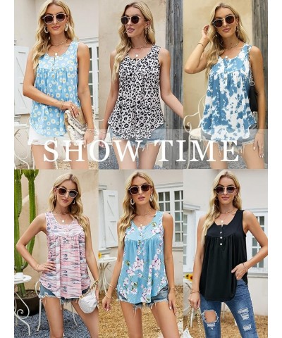 Womens Tank Tops Summer Sleeveless Henley Shirts Flowy Pleated V-Neck Tunics Tee 14_floral $8.50 Tanks