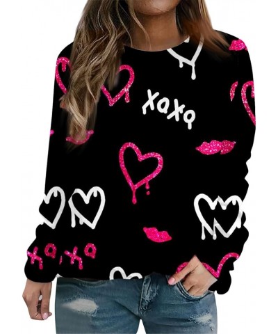 Girls Valentines Gifts,Long Sleeve Shirts For Women Lightweight Crewneck Loose 2024 Valentines Pullover For Women 2-black $10...