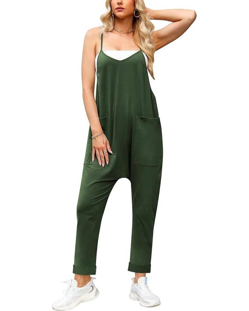 Jumpsuits for Women Casual Summer Rompers Sleeveless Loose Spaghetti Strap Baggy Overalls Y2k Jumpers with Pockets Green $10....