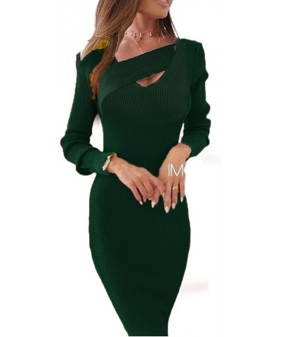 Women's Sexy Long Sleeve Ribbed Sweater Dress Bodycon Midi Long Sweater Dresses Dark Green $17.84 Dresses