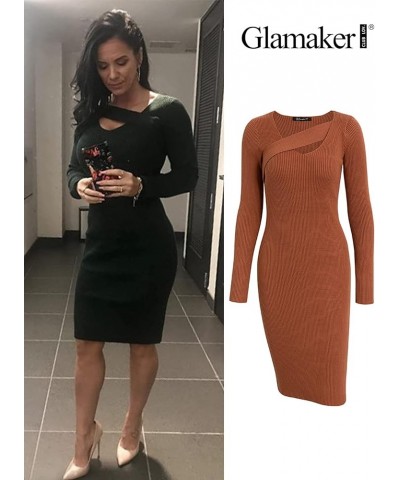 Women's Sexy Long Sleeve Ribbed Sweater Dress Bodycon Midi Long Sweater Dresses Dark Green $17.84 Dresses