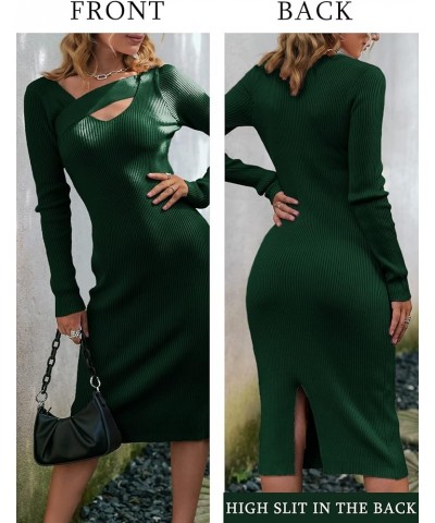 Women's Sexy Long Sleeve Ribbed Sweater Dress Bodycon Midi Long Sweater Dresses Dark Green $17.84 Dresses