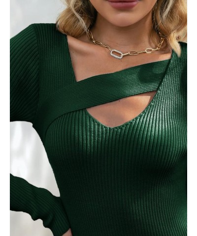 Women's Sexy Long Sleeve Ribbed Sweater Dress Bodycon Midi Long Sweater Dresses Dark Green $17.84 Dresses