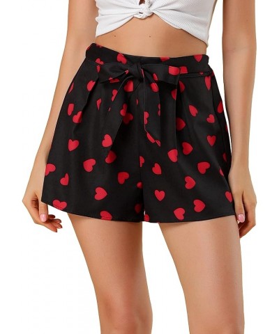 Women's Printed Elastic Tie High Waist Culottes Beach Summer Shorts Black-heart $12.18 Shorts