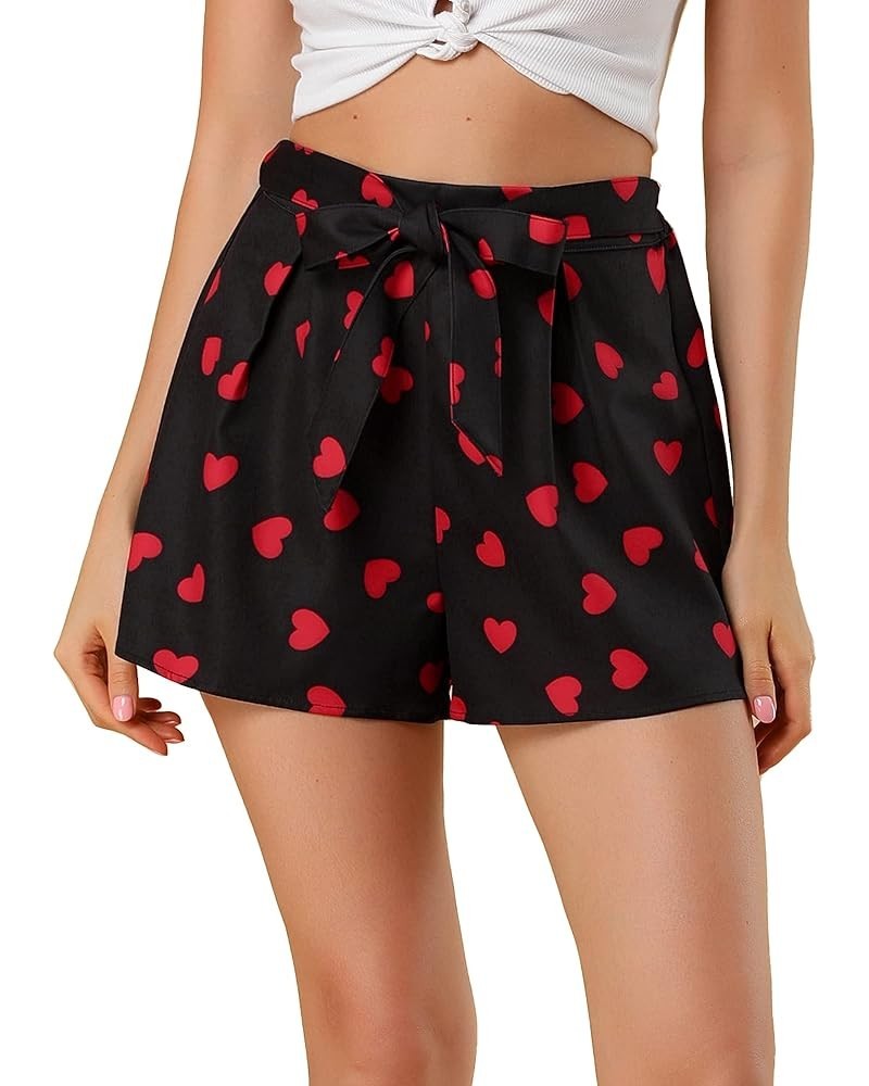 Women's Printed Elastic Tie High Waist Culottes Beach Summer Shorts Black-heart $12.18 Shorts