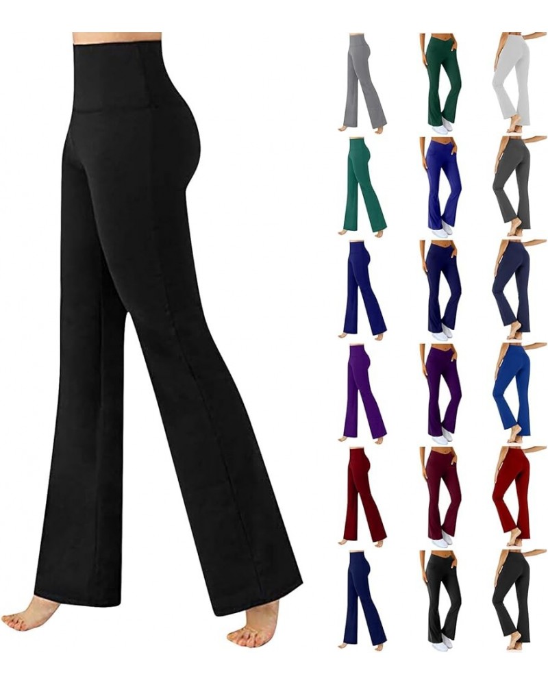 Flare Yoga Pants for Women Baggy Soft Flare Leggings with Pockets Stretch High Waisted Straight Wide Leg Lounge Pants A0006-p...