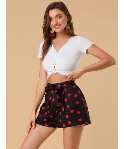 Women's Printed Elastic Tie High Waist Culottes Beach Summer Shorts Black-heart $12.18 Shorts