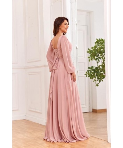 Long Sleeve Bridesmaid Dresses for Women Chiffon A-line Formal Evening Dresses with Slit Navy $26.65 Dresses