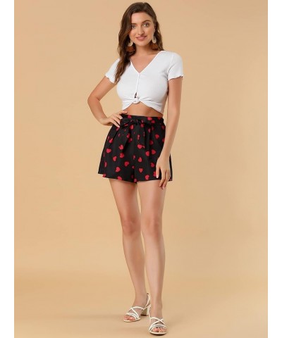 Women's Printed Elastic Tie High Waist Culottes Beach Summer Shorts Black-heart $12.18 Shorts