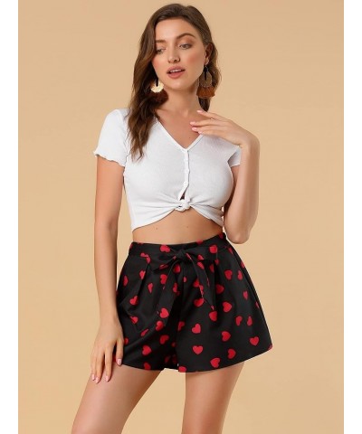 Women's Printed Elastic Tie High Waist Culottes Beach Summer Shorts Black-heart $12.18 Shorts