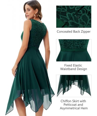 Women's Lace Cocktail Party Dress 2024 Handkerchief Hem Bridesmaid Prom Dress Formal Dresses for Wedding Guest Dark Green_chi...