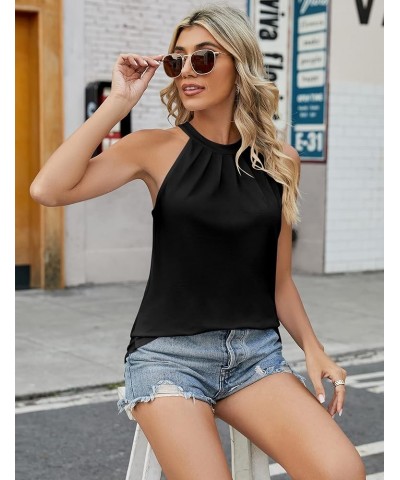 Tank Top for Women Pleated High Neck Halter Tops Casual Sleeveless Shirts Loose Fit S-XXL Black $13.23 Tanks