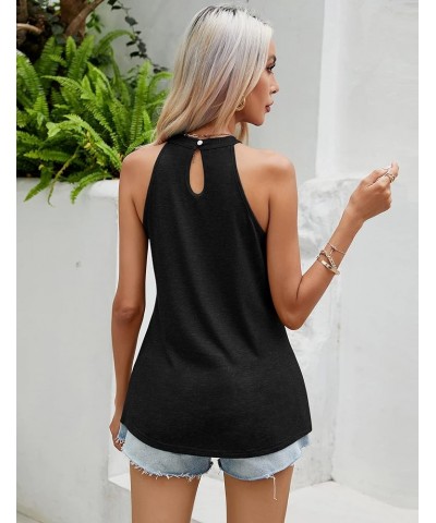 Tank Top for Women Pleated High Neck Halter Tops Casual Sleeveless Shirts Loose Fit S-XXL Black $13.23 Tanks