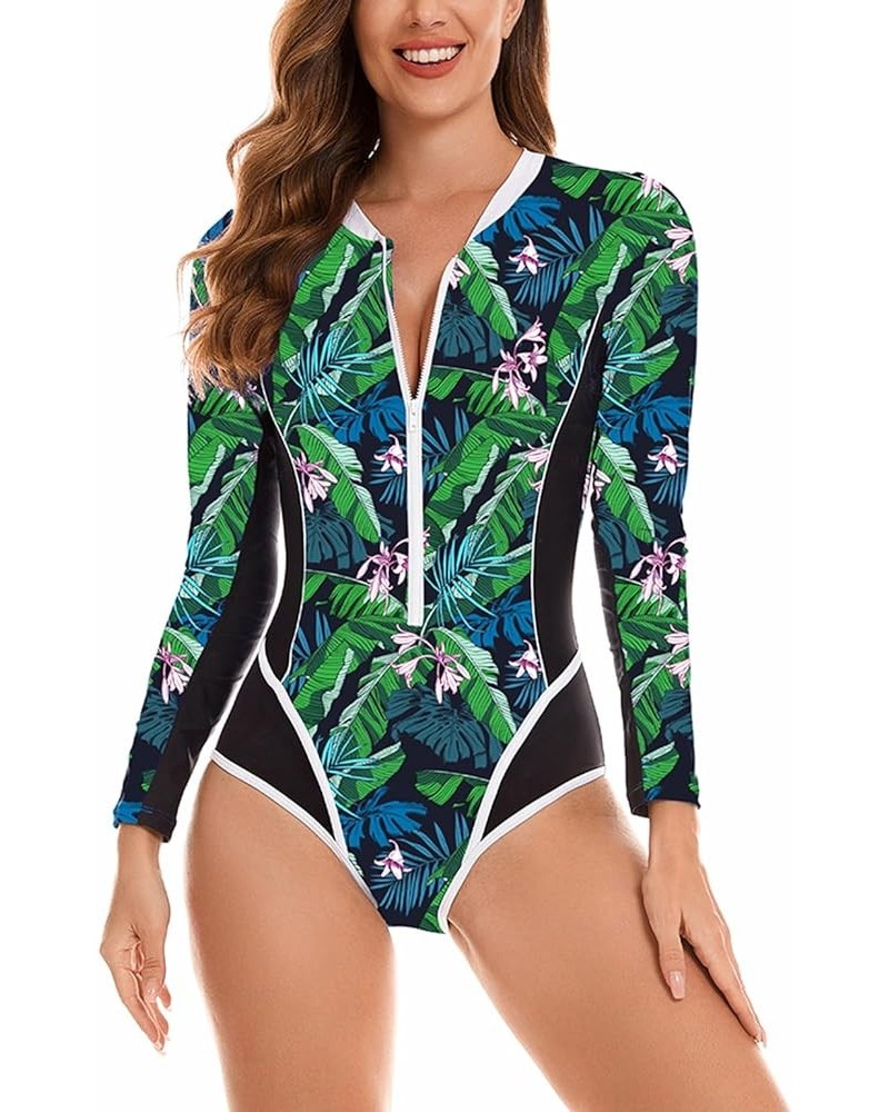 Women's One Piece Rash Guard Swimsuit Sleeveless Zipper Surfing UPF 50+ Surfing Bathing Suit New Blackwhite Greenleaf $18.01 ...