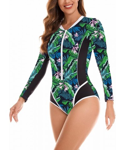 Women's One Piece Rash Guard Swimsuit Sleeveless Zipper Surfing UPF 50+ Surfing Bathing Suit New Blackwhite Greenleaf $18.01 ...