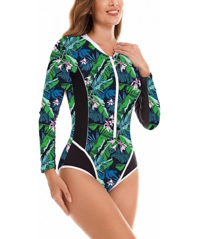 Women's One Piece Rash Guard Swimsuit Sleeveless Zipper Surfing UPF 50+ Surfing Bathing Suit New Blackwhite Greenleaf $18.01 ...