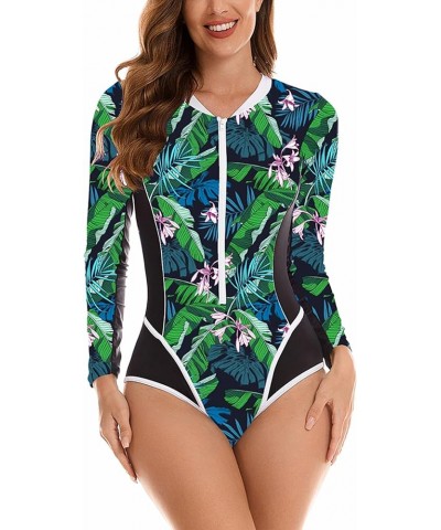 Women's One Piece Rash Guard Swimsuit Sleeveless Zipper Surfing UPF 50+ Surfing Bathing Suit New Blackwhite Greenleaf $18.01 ...