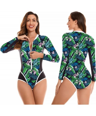 Women's One Piece Rash Guard Swimsuit Sleeveless Zipper Surfing UPF 50+ Surfing Bathing Suit New Blackwhite Greenleaf $18.01 ...