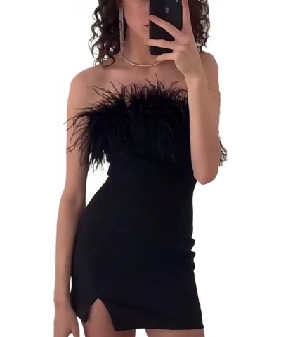 Women Furry Trim Hooded Short Christmas Dress Fluffy Low Cut Bodycon Mini Dress Y2K Sexy Xmas Party Dress Clubwear E-black $9...