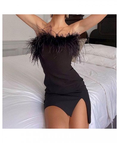 Women Furry Trim Hooded Short Christmas Dress Fluffy Low Cut Bodycon Mini Dress Y2K Sexy Xmas Party Dress Clubwear E-black $9...