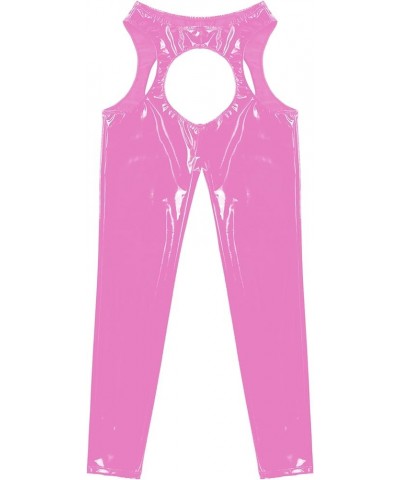 Women's PVC Leather Wet Look Legging Open Crotch Butt Trousers High Waist Shinny Pants Pink $10.41 Leggings