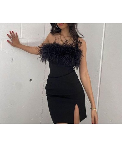 Women Furry Trim Hooded Short Christmas Dress Fluffy Low Cut Bodycon Mini Dress Y2K Sexy Xmas Party Dress Clubwear E-black $9...