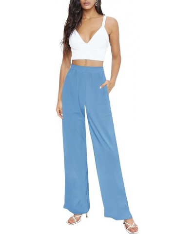 Womens Wide Leg Pants High Waist Business Casual Dress Pants Stretch Pull On Palazzo Lounge Pants A-long Blue $10.79 Pants