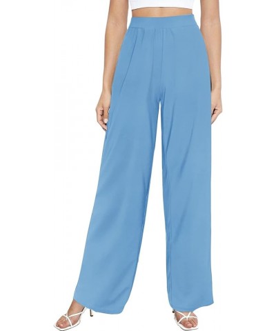 Womens Wide Leg Pants High Waist Business Casual Dress Pants Stretch Pull On Palazzo Lounge Pants A-long Blue $10.79 Pants