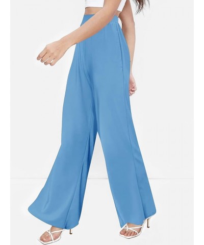 Womens Wide Leg Pants High Waist Business Casual Dress Pants Stretch Pull On Palazzo Lounge Pants A-long Blue $10.79 Pants