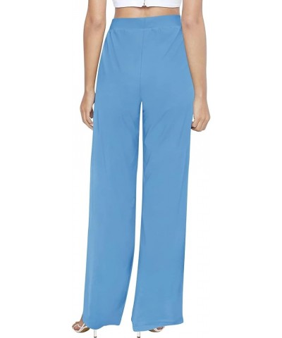 Womens Wide Leg Pants High Waist Business Casual Dress Pants Stretch Pull On Palazzo Lounge Pants A-long Blue $10.79 Pants