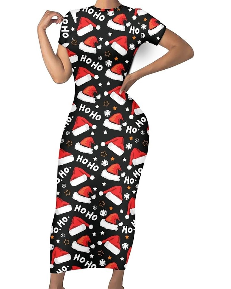 Womens Dresses 2023 Polynesian Dress Short Sleeve Crewneck Summer Print Sexy Plus Size Bodycon Dress Christmas Hat $14.08 Dre...