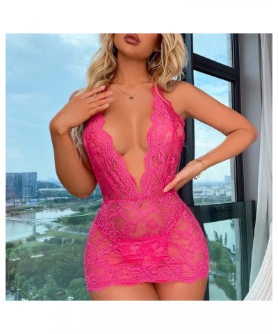 Plus Size Lingerie Babydolls for Women Sexy Teddy Bodysuit Lingerie Lace Teddy Holiday Outfits with Briefs Nightgowns 05-hot ...