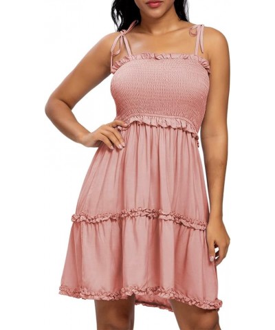 Women's Summer Spaghetti Strap Cover Up Strapless Dresses Ruffle Tube Top Beach Mini Dress Pink 6202 $12.99 Swimsuits