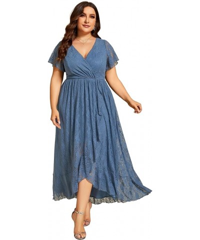 Women's Plus Size V Neck Ruffles Sleeves Pleated Empire Waist A-Line Maxi Formal Dresses 01489-DA Dusty Navy $33.00 Dresses