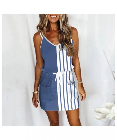 Summer Dresses for Women 2024 Women Summer Casual Striped Dress Sleeveless Spaghetti Strap Boho Dress with Pockets C2-blue $7...